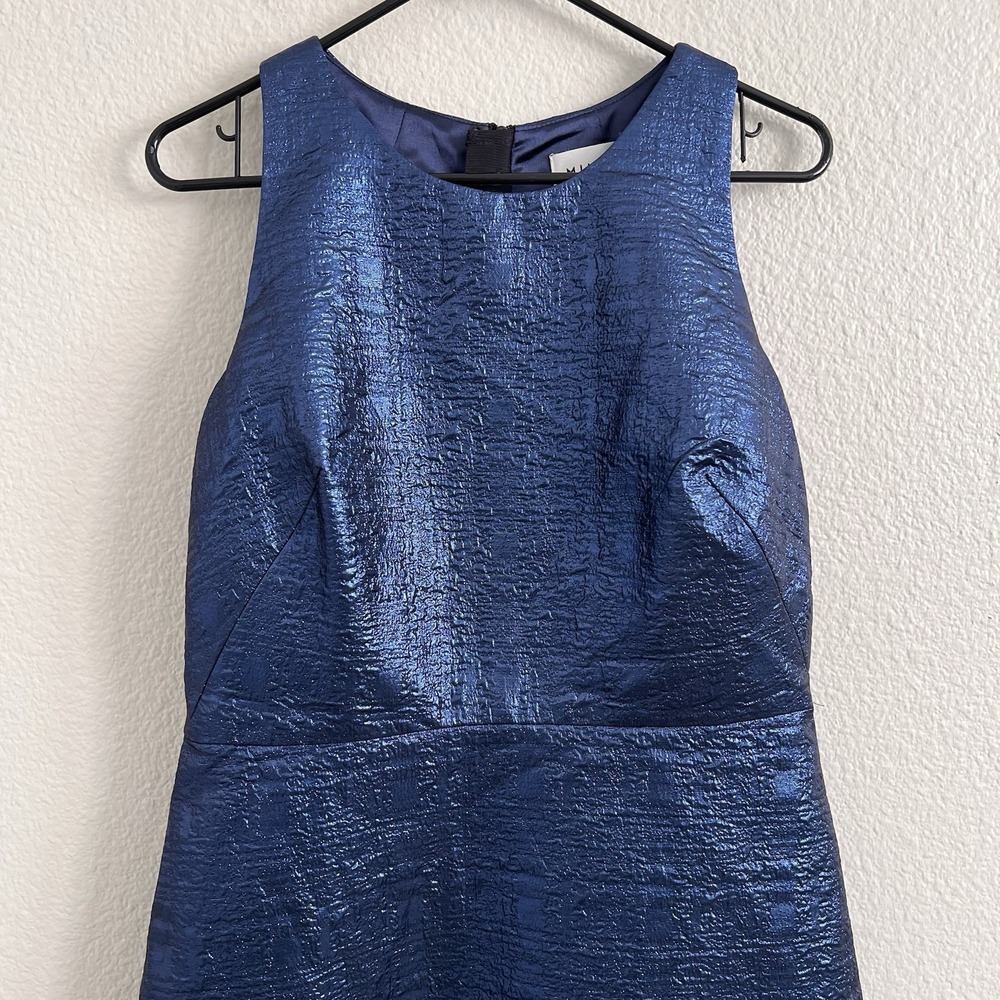 NWT 12 Milly Metallic Fit Flare Dress Sleeveless Textured Shimmer Party Wool - Picture 2 of 14